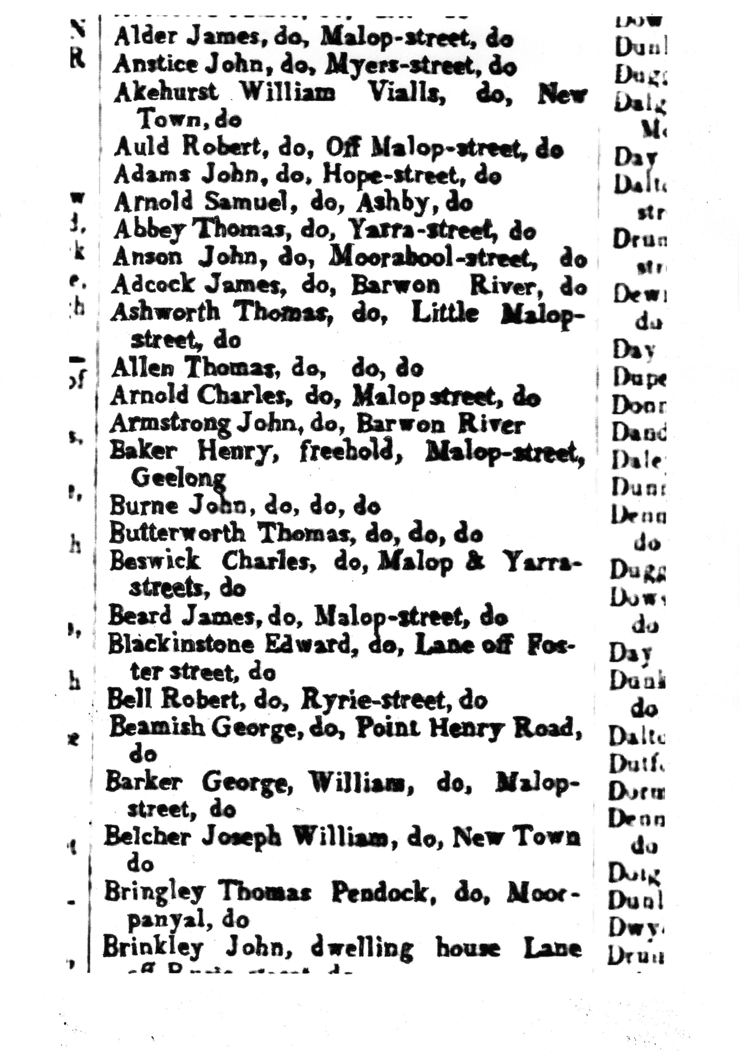 [1850 Electoral Roll of Geelong]